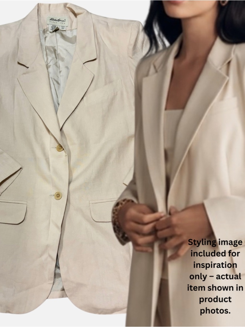 Vintage Eddie Bauer Ivory Linen Blazer Jacket LG Quiet Luxury Old Money